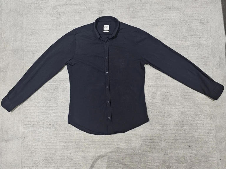 Zara Mens Slim Fit Long Sleeved Shirt | Button Down Collar | Navy Blue | Excelle