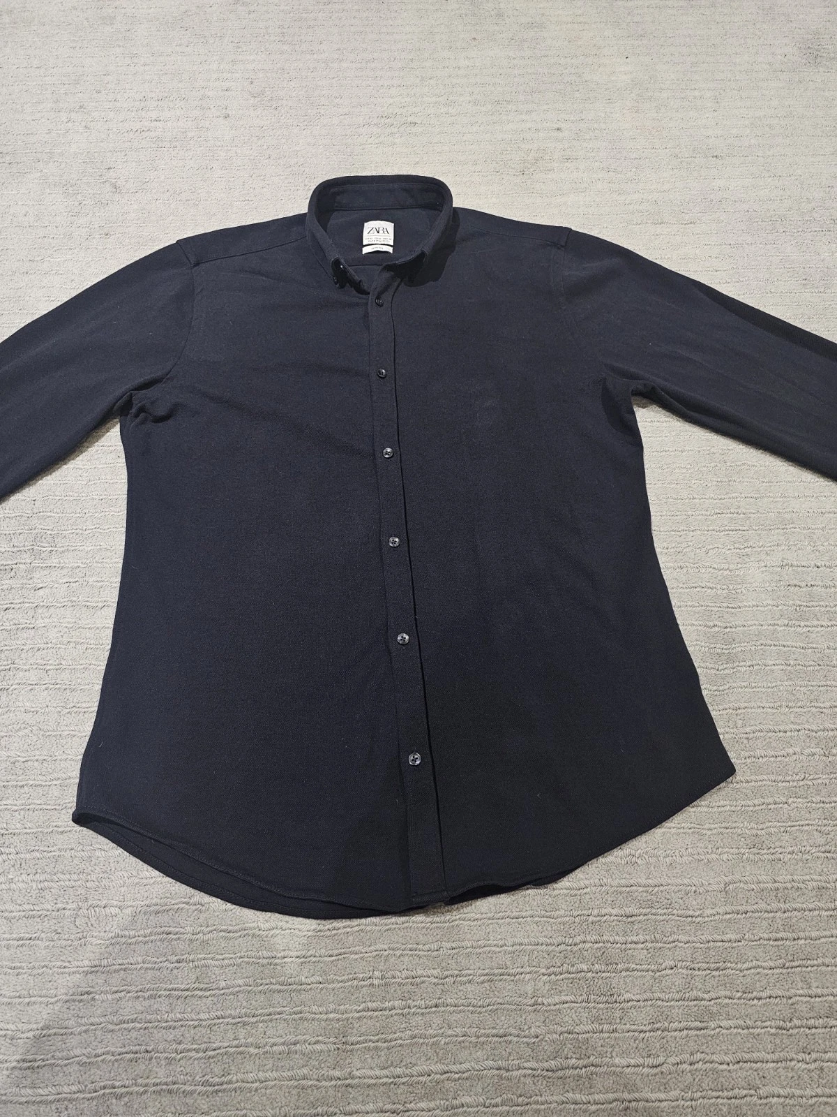 Zara Mens Slim Fit Long Sleeved Shirt | Button Down Collar | Navy Blue | Excelle - Image 2