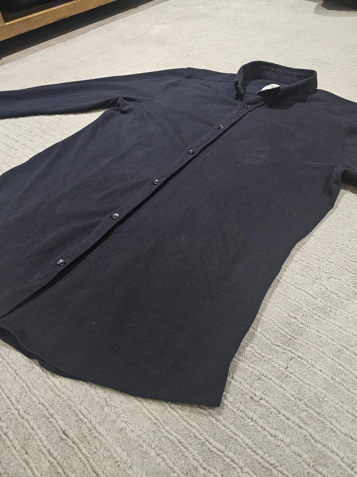 Zara Mens Slim Fit Long Sleeved Shirt | Button Down Collar | Navy Blue | Excelle - Image 6