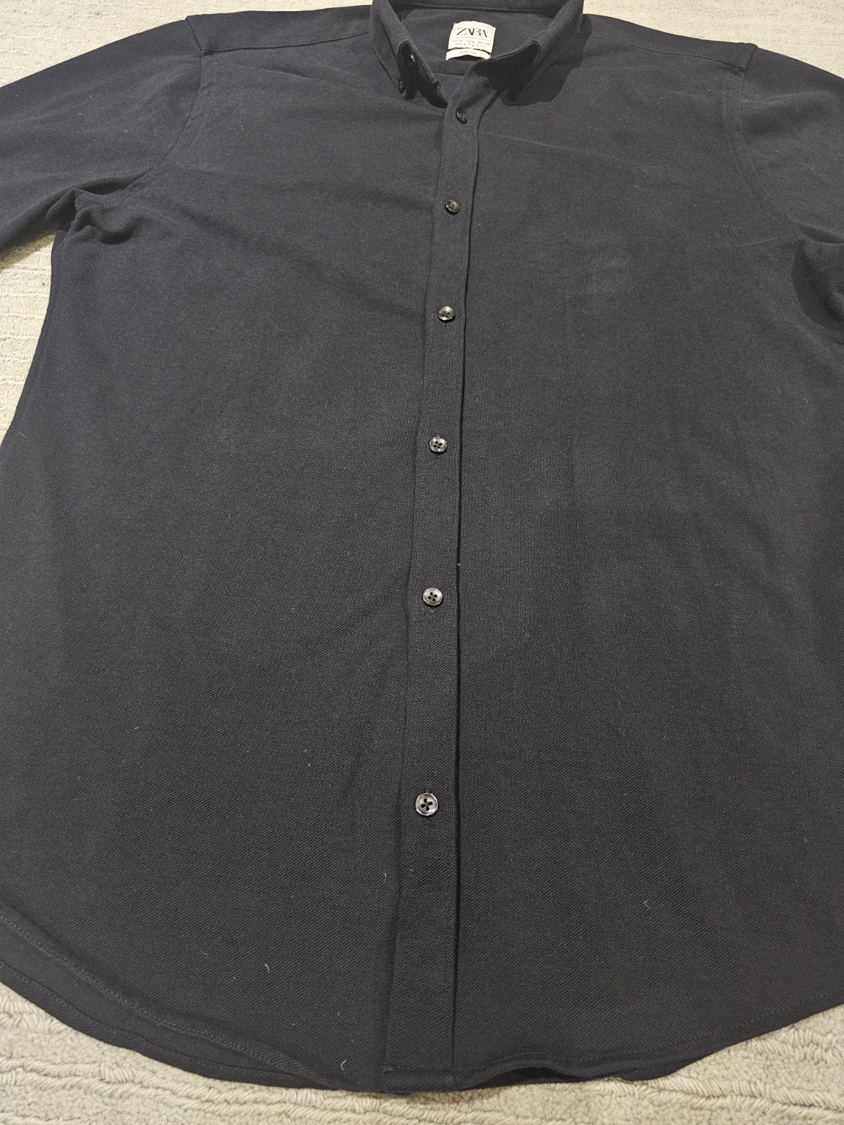 Zara Mens Slim Fit Long Sleeved Shirt | Button Down Collar | Navy Blue | Excelle - Image 7