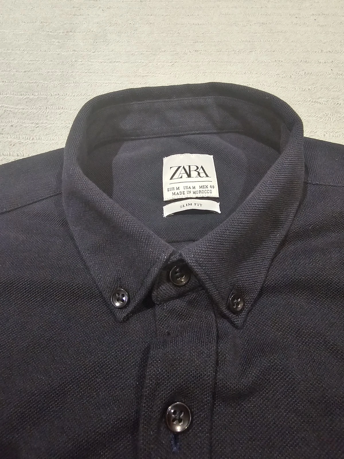 Zara Mens Slim Fit Long Sleeved Shirt | Button Down Collar | Navy Blue | Excelle - Image 12